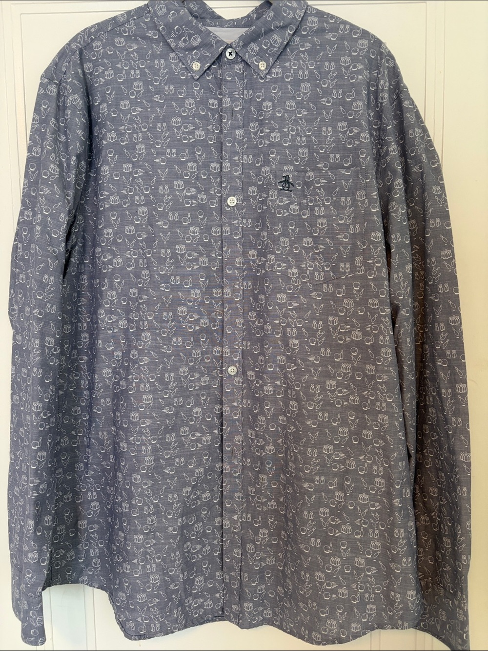 Men's Button-Down Penguin Shirt - Gray Bowling Pattern